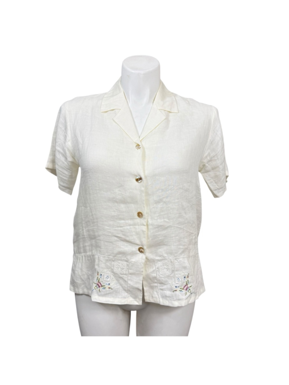 David Dart Linen Floral Embroidered Shirt Womens Small Cottagecore Top